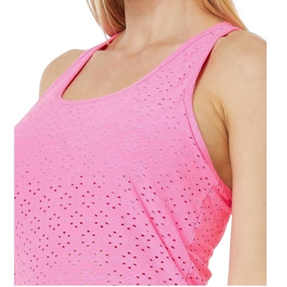 Lilly Pulitzer - NWT Asana Bra Tank Top Pink Eyelet Racerback Shelf Bra Sz L - Picture 2 of 9